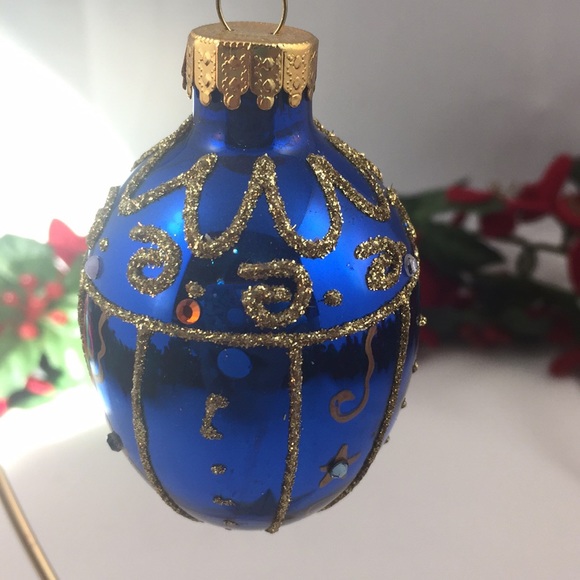 Vintage GKI/Bethlehem Glass Egg shaped embellished Christmas Ornament - Picture 1 of 8